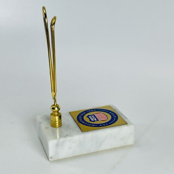 Union Pacific 1985 Big Brass Paper Clip Paperweight Marble Base Desk Organizer - Picture 7 of 7